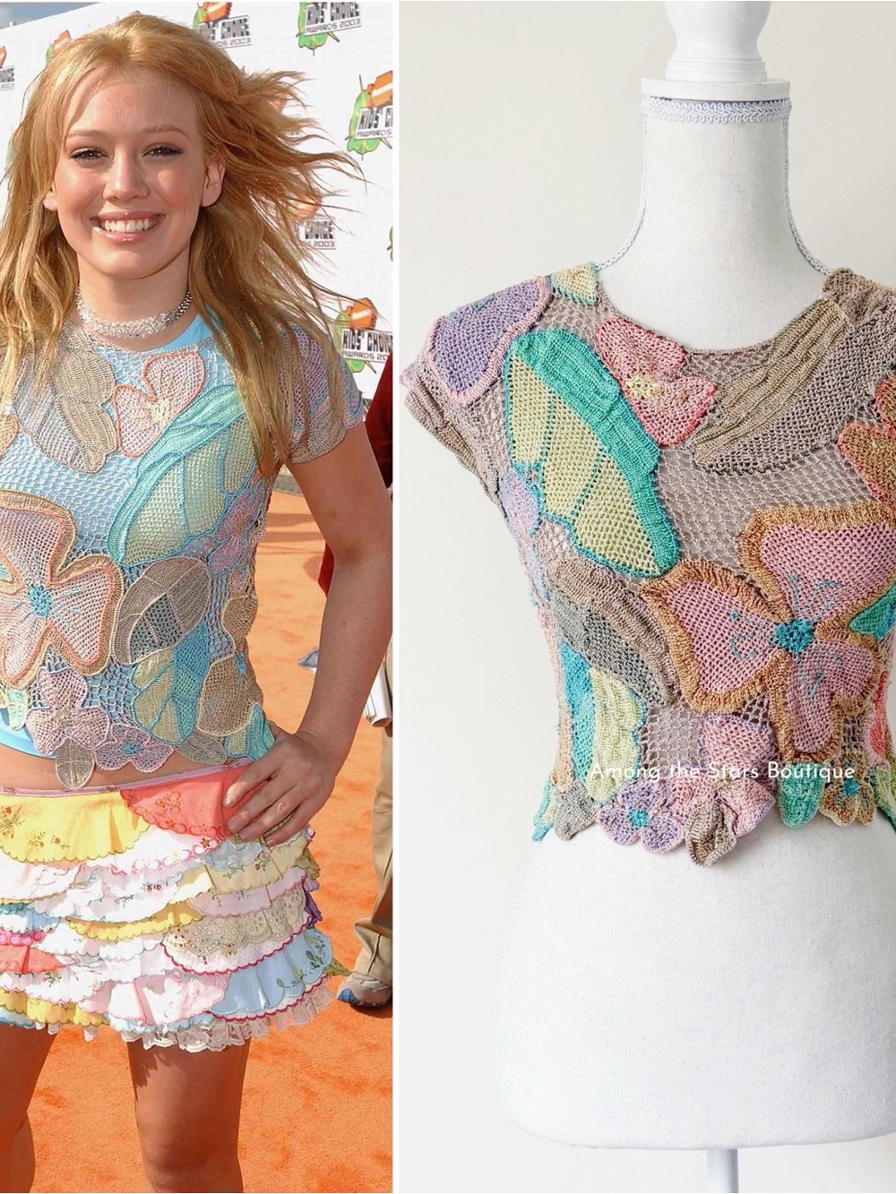 Extremely Rare Y2K Vintage Pastel Floral Knit Fairycore Top ASO Hilary Duff